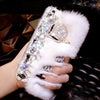 Fashion Rabbit Fur Hair Plush Phone Cases For Iphone 8 7 6 6S Plus Cover  Diy Bling Rhinestone Diamond Fox Hard Back Cover