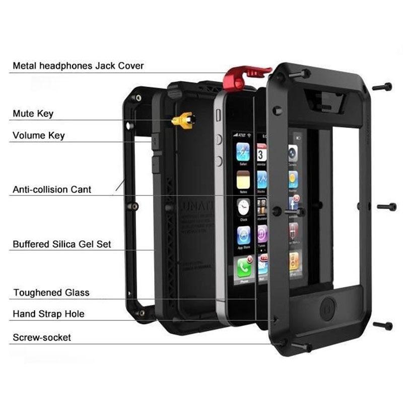 Shockproof Doom Armor Waterproof Metal Aluminum Phone Cases For Iphone X 8 7 6 6S Plus 5S Se Case Cover Screen Glass Film