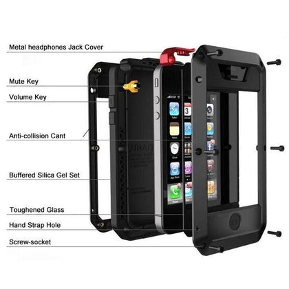 Shockproof Doom Armor Waterproof Metal Aluminum Phone Cases For iphone X 8 7 6 6s Plus 5s SE Case Cover Screen Glass Film