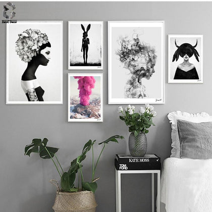 Nordic Cuadros Posters And Prints Black White Wall Art Canvas Painting Girl Picture For Living Room  Scandinavian Home Decor