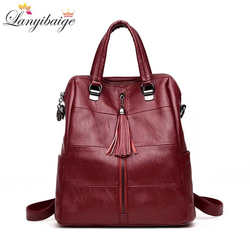 Lanyibaige Women Backpack High Quality Leather Pure Color Backpacks School Bags For Teenagers Girls Backpacks Herald Fashion