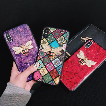 Luxury cute glitter marble Diamond metal bee silicone phone case for iphone 7 8 plus 6S X XR XS MAX for samsung S8 S9 Note 8 9