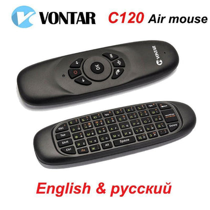 C120 2.4GHz Wireless Fly Air Mouse Russian English C120 Rechargeable Keyboard gyroscope remote controller For android TV BOX