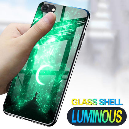 Luminous Phone Cases For Apple iPhone 7 8 6 6s Plus X 10 New Creative Space Night Shine Glass Case Back Cover Shell