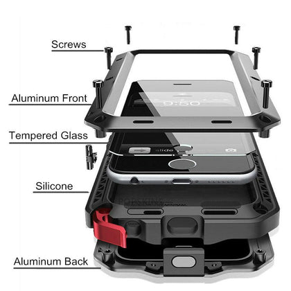 Heavy Duty Protection Case for iPhone 7 6 6s Plus 5 5s SE Cover Metal Aluminum Shockproof Armor Phone Cases + Glass Screen Film