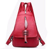 Female Backpack Designer High Quality Leather Women Bag Fashion School Bags Girl Red Bagpack Tassel Multifunction Bag Waterproof