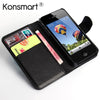 Konsmart New Book Style Wallet Cover For Iphone 4S Flip Pu Leather Case For Iphone 4 4S Iphone4S Black Funda Cellphone Cases (Black)