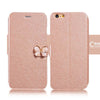 Tikitaka Crystal Diamond Bow-Knot Butterfly Leather Wallet Case For Iphone 8 7 6 6S Plus Se 5 5S Se Flip Phone Cases Slim Cover