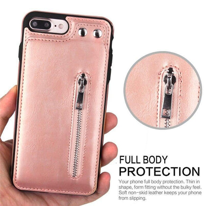 Case Leather For iPhone X XS MAX 8 7 Plus Zipper Handbag Wallet Phone Cases For iPhon 6S 6 Plus Bag Ring Hard PC Back Cover