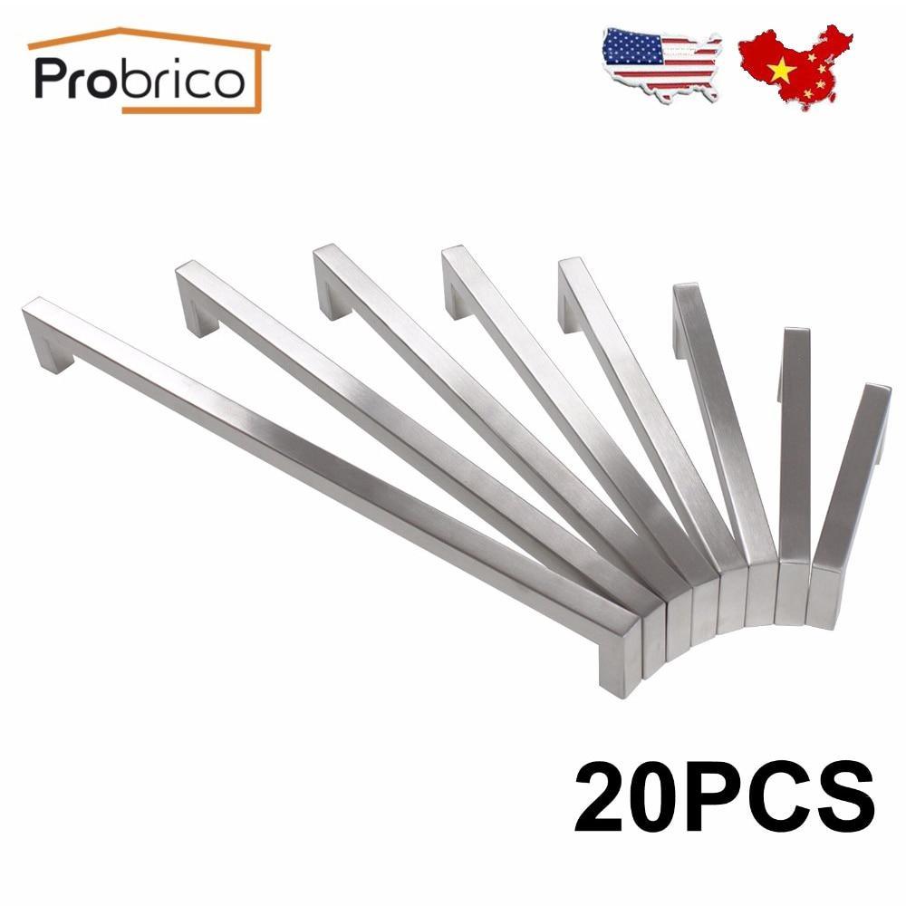 Probrico 20 Pcs 12Mm*12Mm Stainless Steel Square Bar Handle Hole Space 96Mm~320Mm Cabinet Door Knob Drawer Handle Pull Pddj27Hss