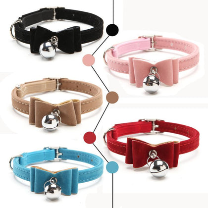 Safety Elastic  Bowtie with bell small dog cat collar safe soft velvet 6 colors pet Products dog collar pet supplier