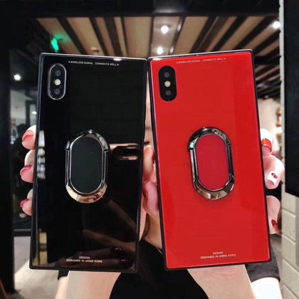For iphone X Xs max Square Fashion Classic Phone Case For 6s 7 8 plus Luxury Tempered Glass With Stand Ring buckle Upscale cover