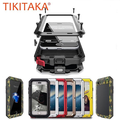 Metal Armor Outdoor Shockproof Aluminum Case For iPhone X 7 6 6s Plus 5 5s SE Cover Waterproof Phone Cases + Screen Film