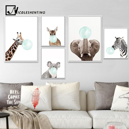 NICOLESHENTING Baby Animal Zebra Girafe Canvas Poster Nursery Wall Art Print Painting Nordic Picture Children Bedroom Decoration