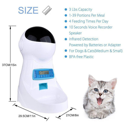 Nicrew Pet-U 3L Automatic Pet Food Feeder Voice Recording / LCD Screen Bowl For Medium Small Dog Cat Dispensers 4 times One Day