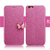 Tikitaka Crystal Diamond Bow-Knot Butterfly Leather Wallet Case For Iphone 8 7 6 6S Plus Se 5 5S Se Flip Phone Cases Slim Cover