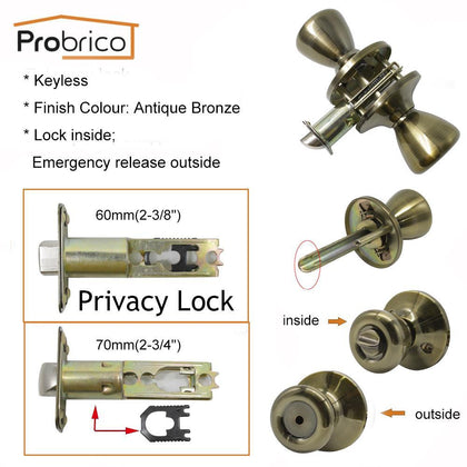 Probrico Antique Bronze Tulip Shape Door Locks Security Interior Mortic Door Handle For Bathroom Bedroom  laundry Children'room 