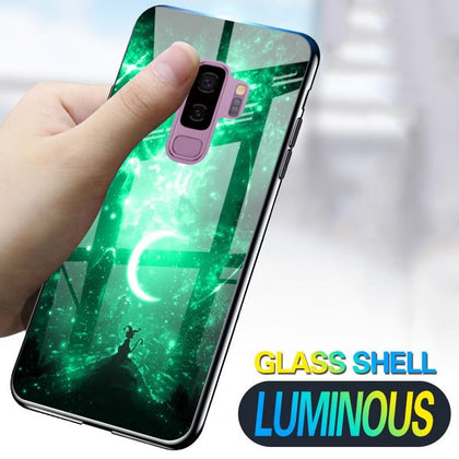 Luminous Phone Cases For Samsung Galaxy S8 S9 Plus Space Night Shine Glass Case For Samsung Galaxy Note 8 Cover Shell
