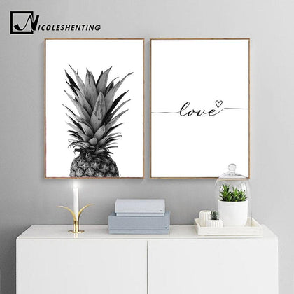 NICOLESHENTING Pineapple Wall Art Canvas Posters Prints Nordic Love Quote Paintings Black White Wall Picture for Living Room