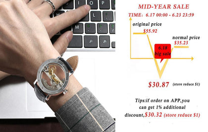 Luxury Hollow Automatic Watch Mechanical Men Black Leather Wrist Watches Transparent Skeleton Business Casual Self Wind Clock