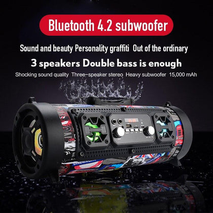 15W Portable Outdoor Bluetooth 4.2 Speaker FM Radio USB Car Subwoofer HD Surround Stereo Wireless Speaker Support TF AUX Mic MP3
