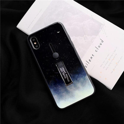 Fashion Ring Phone Case For iPhone XS Max XR X 8 7 6 6s plus Slim Back cover Starry sky 9H Tempered Glass Kickstand coque Capa