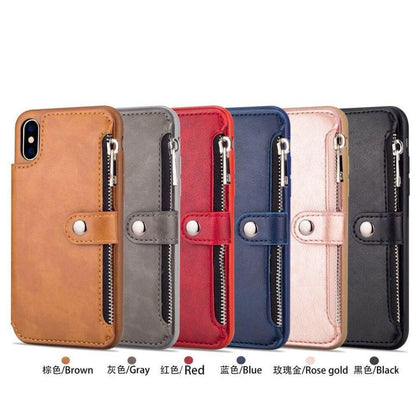PU Leather Zipper Case For iPhone 8 Plus 7 6 s Plus X(10) Wallet Flip Stand Cover For iPhone 7 Plus XS Max XR Phone Cases EEMIA