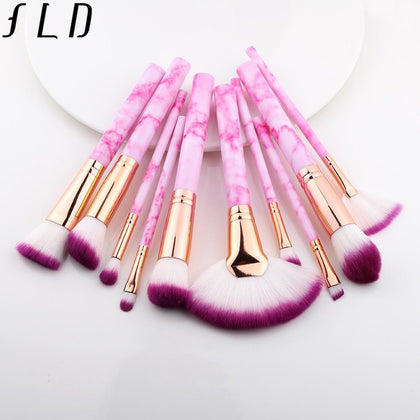 FLD 10 Pcs Professional Makeup Brush Set Full Function Foundation Eye Powder Fan Blush Brush Makeup Tools Brushes Set Kit