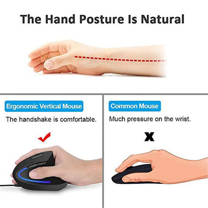 Wired Vertical Mouse Ergonomic Computer Gaming Mause 800/1200/2000 3200 DPI Wrist Rest Protection Optical Mice for Windows MAC