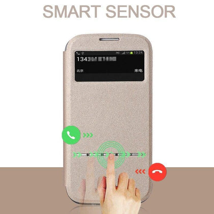 Luxury no Smart Front Window View Leather Flip Case For samsung galaxy s4 s5 s6 S7 Edge S6edge S3 S4mini note 4 case Coque Cover