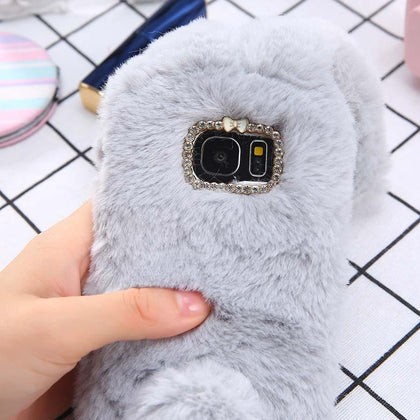 S8 Plus 3D Cute Soft Fluffy Rabbit Warm Fur Case For Samsung Galaxy S8 S7 S6 edge Cover Fashion Elegant Bling Diamond Phone Case