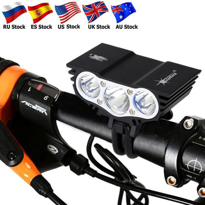 Waterproof Bike Light 3xT6 LED Front Bicycle Headlight 4 Modes Safety Night Cycling Lamp+Rechargeable Battery Pack+Charger