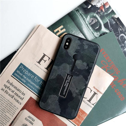 Cool army green camouflage Phone cases for iphone XR Xs max 6s 7 8plus Tempered Glass Finger Ring Hide Kickstand Retro Back Cove