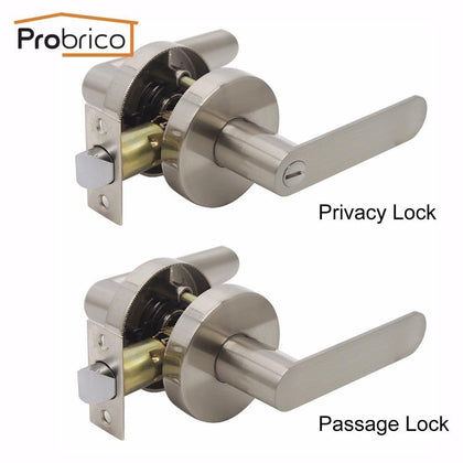 Probrico Stainless Steel Privacy/Passage Interior Door Lever Door Lock Set Brushed Nickel Bathroom Door Handle Bedroom Door Knob