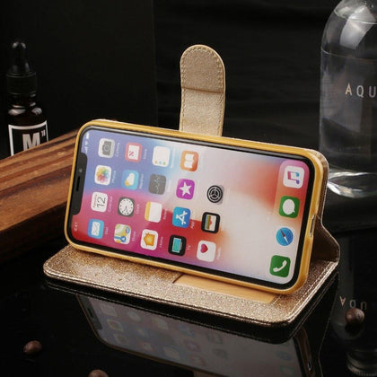 Glitter Luxury Leather Cover Diamond Rhinestone Case For iPhone X XS Max XR Case Flip Wallet iphone 6 6S 7 8 Plus Phone Case