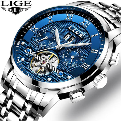 LIGE Men Watches Top Brand Luxury Business Automatic Mechanical Watch Men Full Steel Sport Waterproof Watch Relogio Masculino