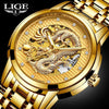 Lige Mens Watches Top Luxury Brand Watch Stainless Steel Waterproof Automatic Mechanical Dragon Watch Men Relogio Masculino+Box