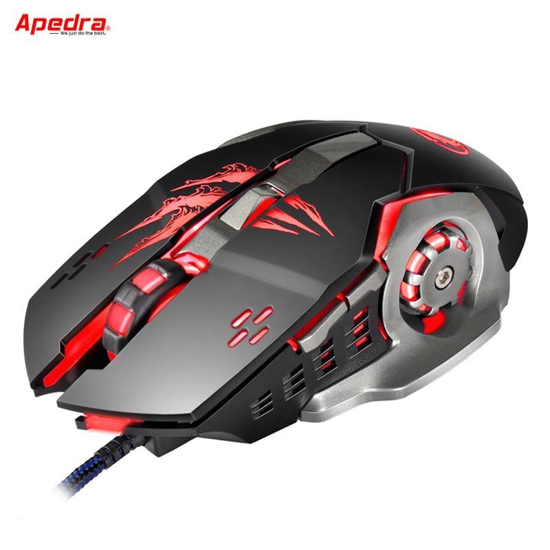 Apedra A8 New Wired Gaming Mouse Professional Macro Program Gamer 6 Buttons Usb Optical Computer Game Mice For Pc Laptop Desktop (Black)
