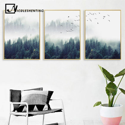Nordic Decoration Forest Lanscape Wall Art Canvas Poster and Print Canvas Painting Decorative Picture for Living Room Home Decor
