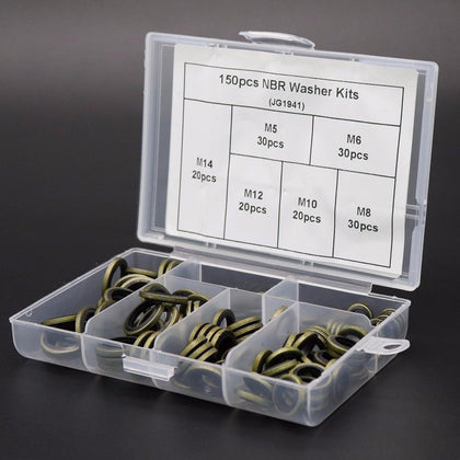 150pcs High Press Hydralic Rubber Oil Pipe Seal Gasket NBR Metal Seal Ring Assortment Kits