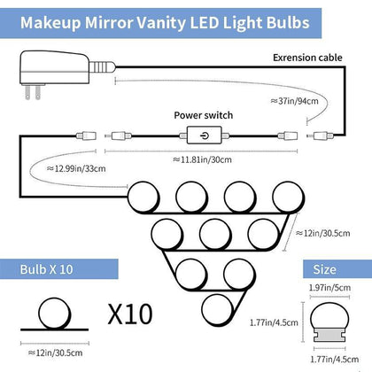Makeup Vanity LED Light Bulb 12V 6 10 14 Bulbs Kit for Dressing Table Hollywood Mirror Wall Lamp Chain Stepless Dimmable 85-265V