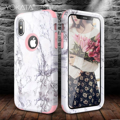 Marble Bumper Case for iPhone X Xs Max Xr 7 6 6s 8 Plus Hard Cover PC Silicone for iPhone 5 5S Se 360 Case Cute Unicorn 3 in 1