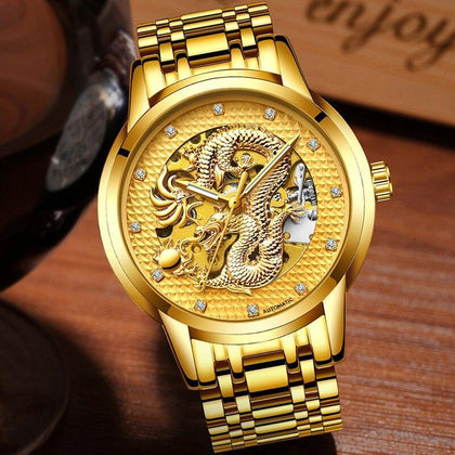 LIGE Mens Watches Top Luxury Brand Watch Stainless Steel Waterproof Automatic Mechanical Dragon Watch Men Relogio Masculino+Box