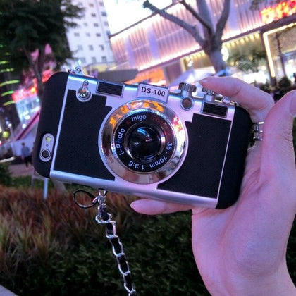3D funny Retro Camera Phone Cases For iphone 7 6 6S Plus 5 5s 8 plus cover for iphone 10 X back coqeu With Lanyard