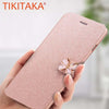Tikitaka Crystal Diamond Bow-Knot Butterfly Leather Wallet Case For Iphone 8 7 6 6S Plus Se 5 5S Se Flip Phone Cases Slim Cover