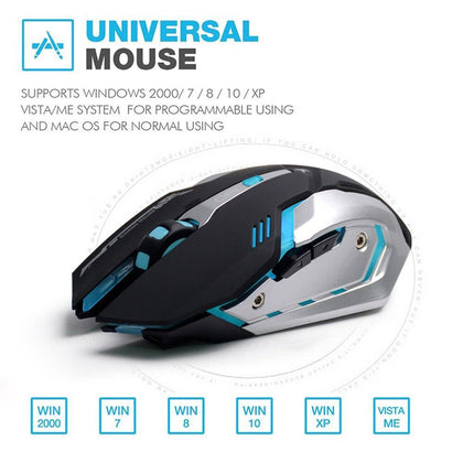 AZZOR Rechargeable Wireless Gaming Mouse 7-color Backlight Breath Comfort Gamer Mice for Computer Desktop Laptop NoteBook PC