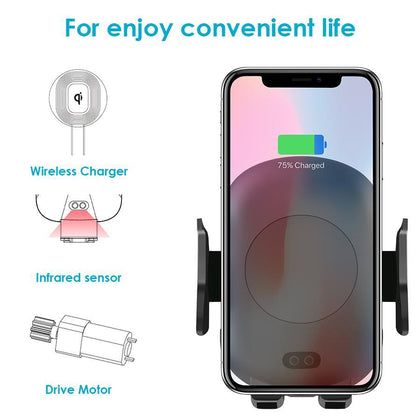 10W Qi Car Wireless Charger For iPhone Xs X Samsung S10 S9 Xiaomi Mi Automatic Clamping Fast Wireless Charging Car Phone Holder