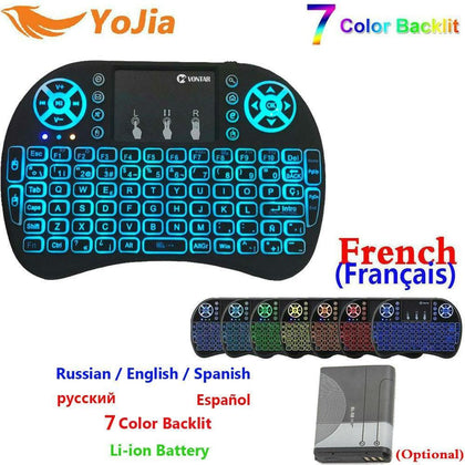7 Color Backlight mini i8 2.4GHz Wireless Keyboard Russian Spanish English French Version Touchpad i8 Backlit For Android TV BOX