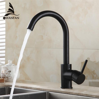 Kitchen Faucets Black Color Rotating Copper Crane Kitchen Sink Faucet Hot And Cold Water Brass Taps Kitchen Mixer Tap 7114R