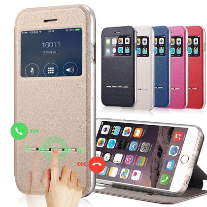 Luxury View Window Case For iPhone 8 7 Plus Cover Coque Flip For iPhone On 5S 5C SE 6 6S 7 Plus X Sliding Answer Phone Bag